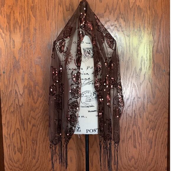 Mantilla Veil Chalina Wrap Sequin Brown - Picture 2 of 8